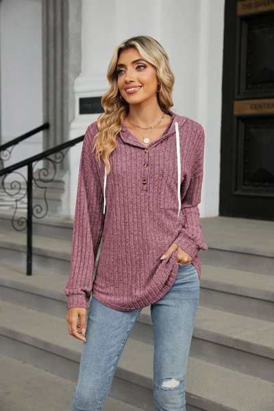 

Loose Plain Casual Hoodie For Women, Burgundy, Outerwear