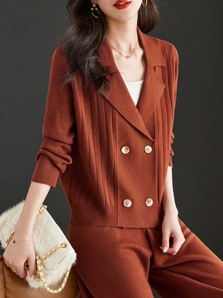 

Casual Buttoned Lapel Collar Plain Cardigan, Brick red, Cardigans
