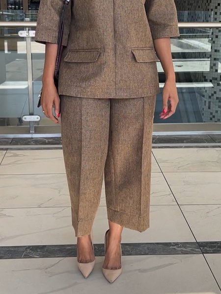 

Plain Urban Loose Pants, Brown, Pants