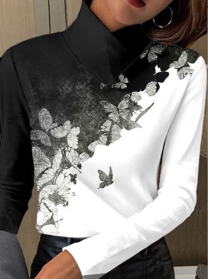 

Women's Long Sleeve Blouse Spring/Fall Floral Daily Going Out Casual Top, Black, Shirts & Blouses