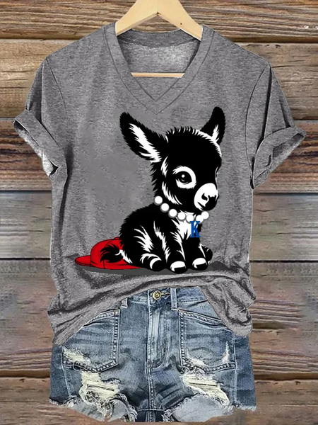 

Women's Animal Donkey Print V-Neck Short Sleeve T-Shirt, Deep gray, T-shirts