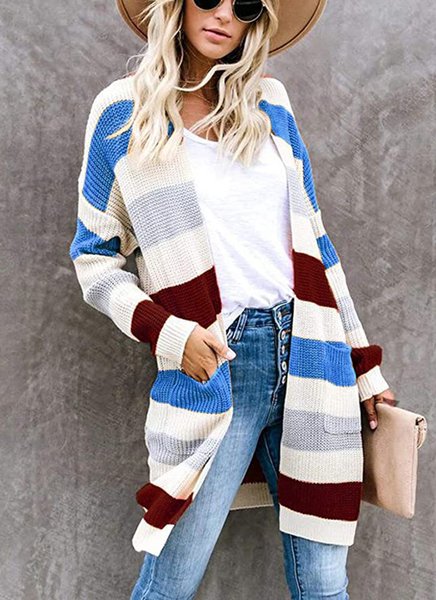 

Women Wool/Knitting Striped Long Sleeve Comfy Casual Cardigan, Blue, Sweaters