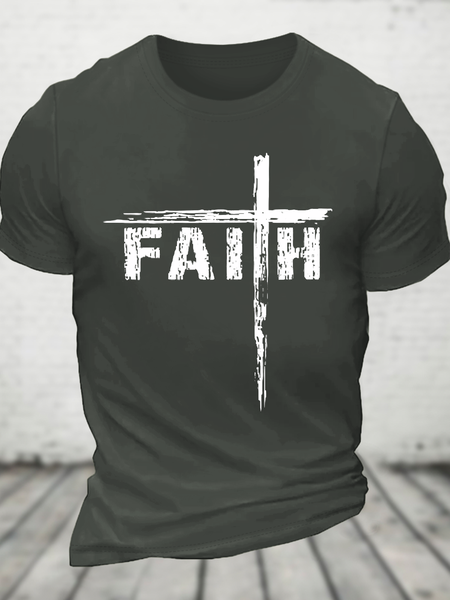

Faith Cross Cotton T-Shirt, Dark gray, T-shirts