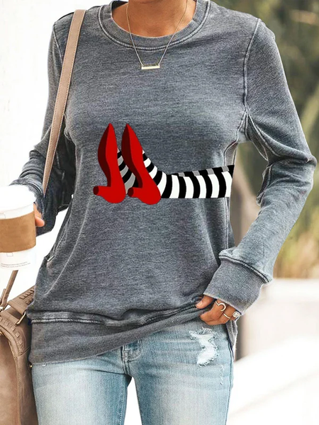 

Women'S Halloween Printed Sweatshirt, Gray, Hoodies&Sweatshirts