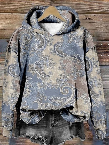 

Women's Paisley Spring/Fall Long Sleeve Casual Daily Hoodie, Gray purple, Sweatshirts & Hoodies