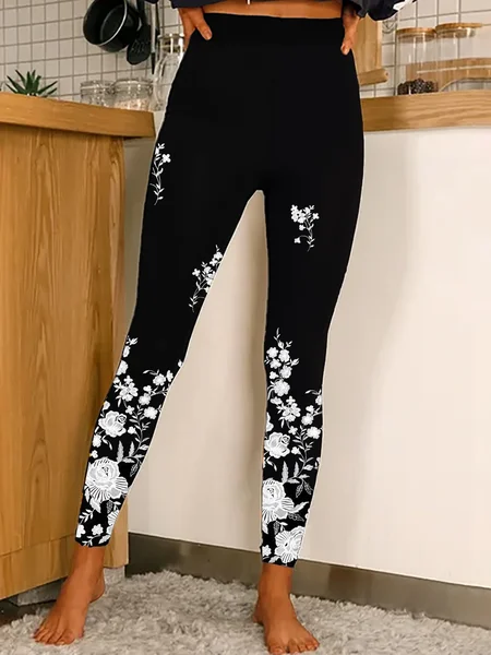 

Women's Floral Casual All Season Long Leggings, Black, Leggings