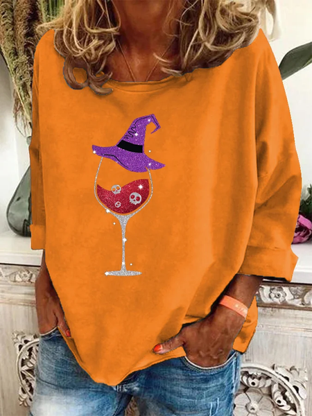 

Women's Halloween Skull Wine Print Sweatshirt, Orange, Hoodies&Sweatshirts