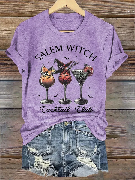 

Women's Funny Halloween Salem Witch Cocktail Club Casual T-Shirt, Light blue, T-shirts