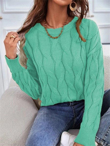 

Women's Spring/Fall Plain Casual Long Sleeve Crew Neck Yarn/Wool Yarn Sweater, Green, Sweaters