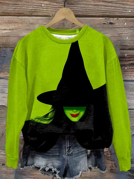 

Halloween Witch Print Round Neck Sweatshirt, Green, Hoodies&Sweatshirts