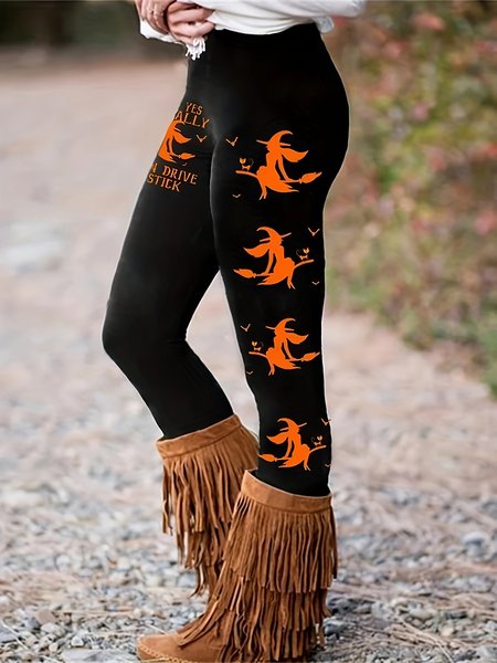 

Casual Halloween Witch Prints Long Leggings, Black, Leggings