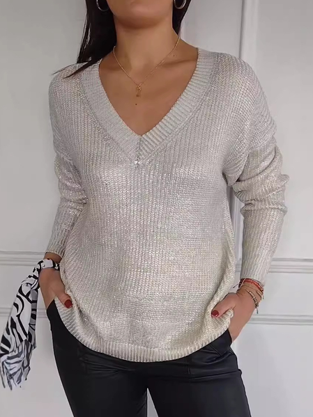 

Women Yarn/Wool Yarn Plain Long Sleeve Comfy Casual Sweater, Gray, Sweaters