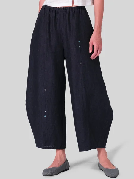 

Cotton And Linen Plain Linen Pants, Purplish blue, Pants