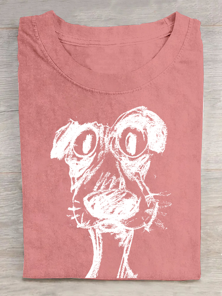 

Cute Puppy Retro Cotton T-Shirt, Orange pink, T-shirts