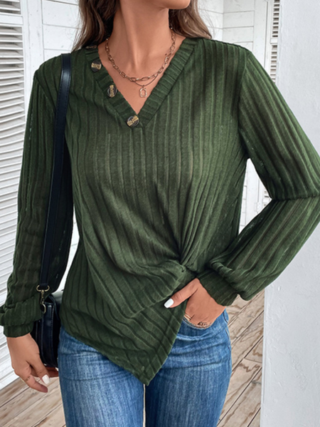 

V Neck Long Sleeve Floral Lace Regular Micro-Elasticity Loose Blouse For Women, Army green, T-shirts