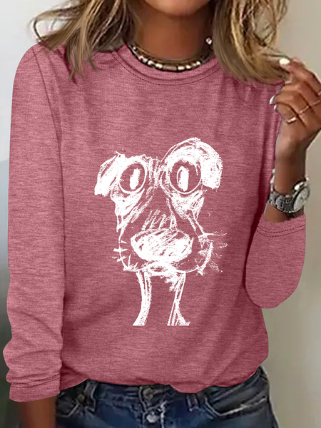 

Cute Puppy Retro Casual Long Sleeve Shirt, Watermelon, Long sleeves