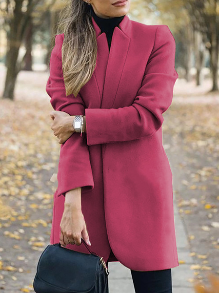 

Women's Autumn Outerwear Casual Plain Long Sleeve Jacket, Rose red, Jackets