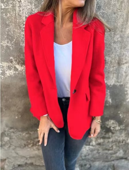 Women's Plain Thicken Loose Jacket, Red, Outerwear