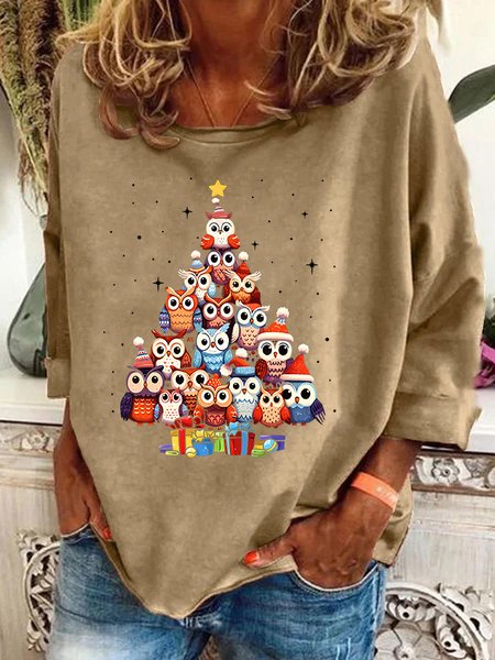 

Owl Christmas Tree Casual Sweatshirt, Khaki, Hoodies&Sweatshirts