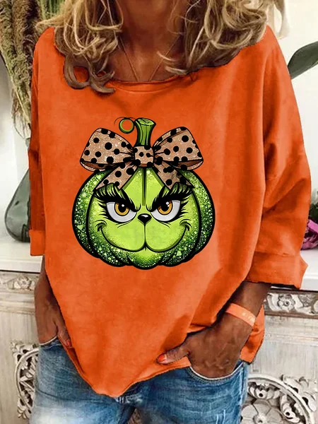 

Pumpkin Grinch Leopard Coquette Bow Casual Sweatshirt, Orange, Hoodies&Sweatshirts