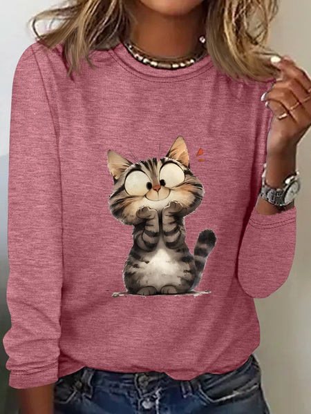 

Funny Cat Casual Long Sleeve Shirt, Watermelon, Long sleeves