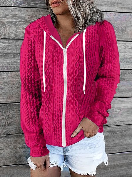 Women's Plain Thicken Loose Jacket, Rose red, Outerwear