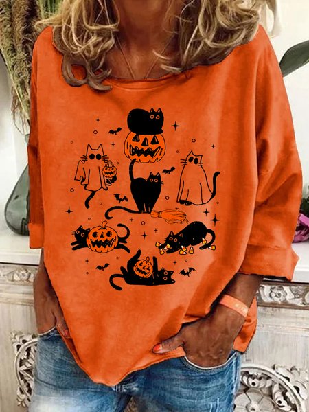 

Cute Halloween Ghost Boo Cat Casual Sweatshirt, Orange, Hoodies&Sweatshirts