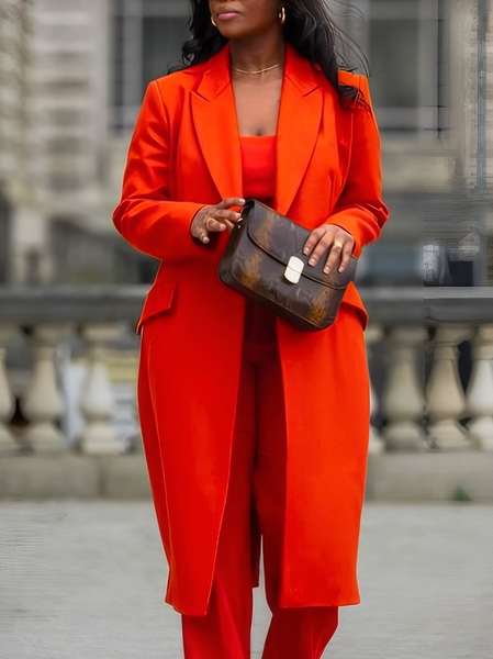 

Lapel Collar Urban Plain Coat, Orange, Coats