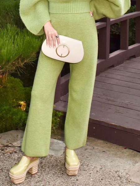 

H-Line Elegant Plain Regular Fit Pants, Green, Pants