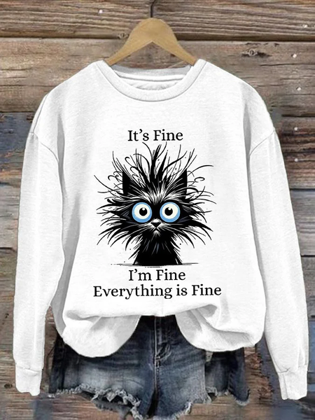 

Women's Crew Neck Cat Vintage Spring/Fall Long Sleeve Sweatshirt, White, Sweatshirts & Hoodies