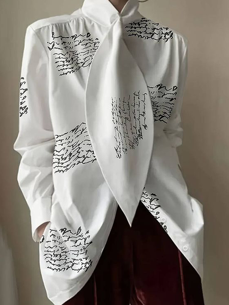 

Regular Sleeve Loose Stand Collar Long Sleeve Casual Shirt, As picture, Blouses and Shirts