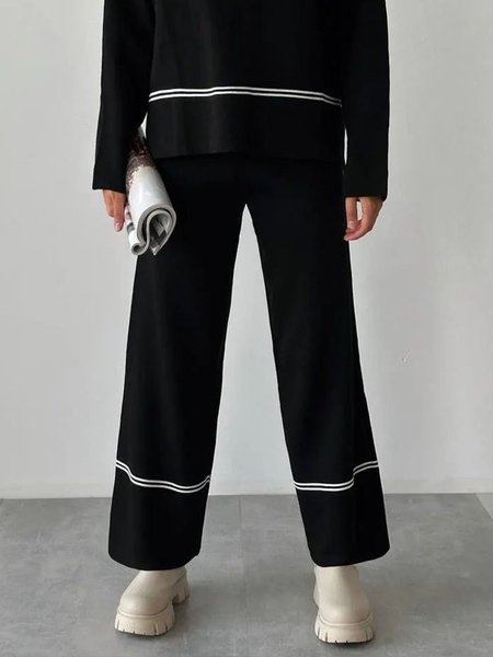 

Casual Color Block Regular Fit Pants, Black, Knit Pants
