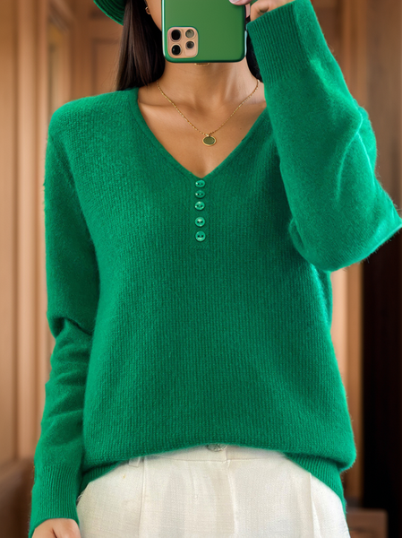 

Buckle Casual Loose Sweater, Green, Sweaters & Cardigans