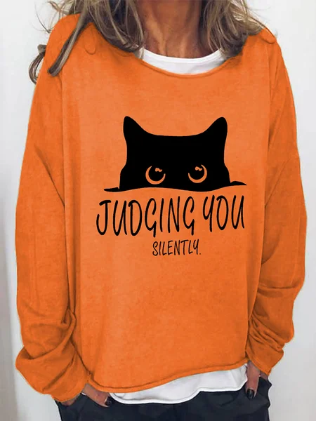

Judging You Silently Black Cat Casual Sweatshirt, Orange, Hoodies&Sweatshirts