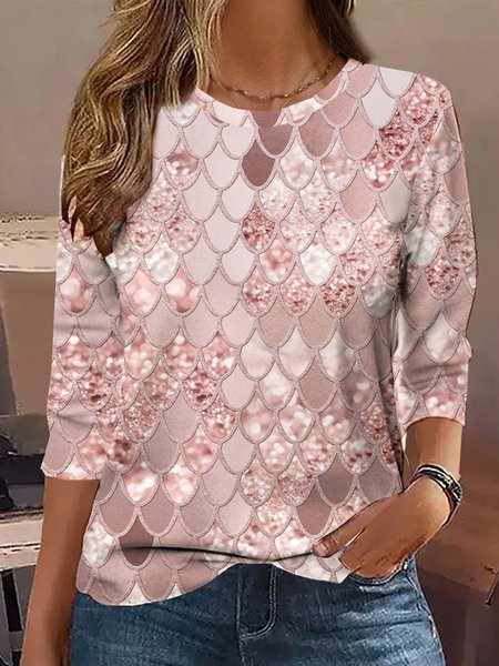 

Women's Long Sleeve Tee T-shirt Spring/Fall Abstract Jersey Crew Neck Daily Going Out Casual Top, Pink, T-Shirts