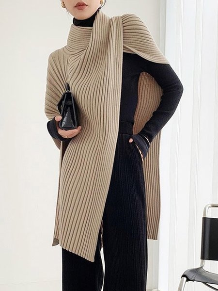 

Loosen Plain Urban Asymmetrical Sweater, As picture, Pullovers