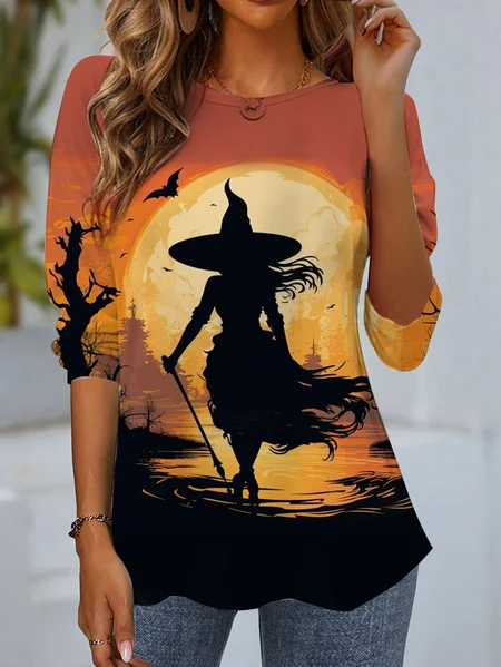 

Women's Long Sleeve T-shirt Spring/Fall Pink Halloween Jersey Crew Neck Daily Going Out Casual Top, Long sleeves