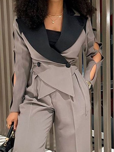 

Regular Fit Color Block Urban Hollow Out Regular Sleeve Blazer, Gray, Blazers