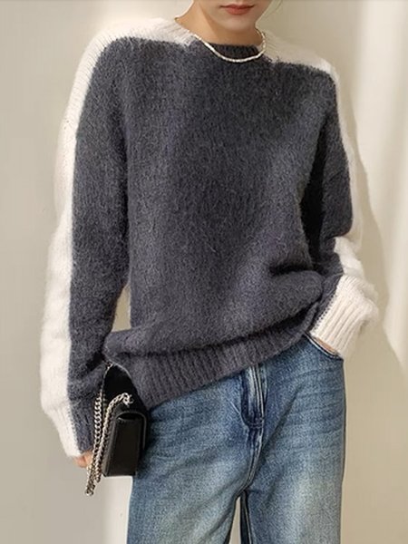 

Loose Crew Neck Casual Regular Sleeve Sweater, As picture, Pullovers