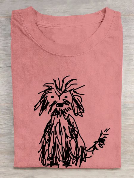 

Vintage The Cute Dog Print Cotton T-shirt, Orange pink, T-shirts