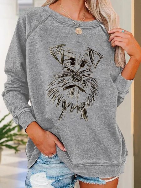 

The Lovely Dog Print Vintage Casual Sweatshirt, Light gray, Hoodies&Sweatshirts