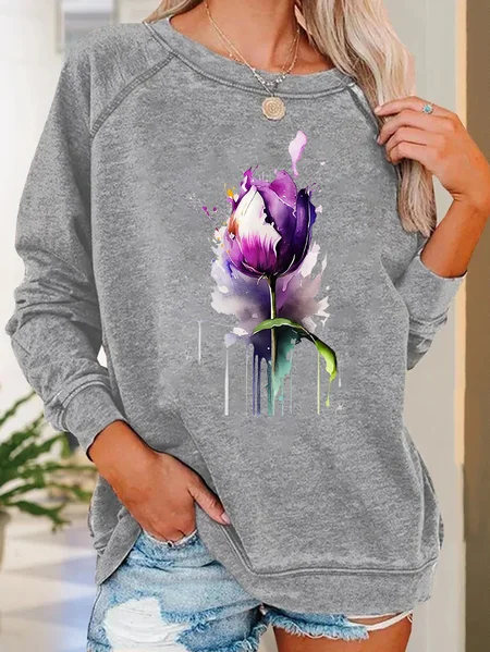 

Purple flower Alzheimer's Awareness Casual Sweatshirt, Light gray, Hoodies&Sweatshirts
