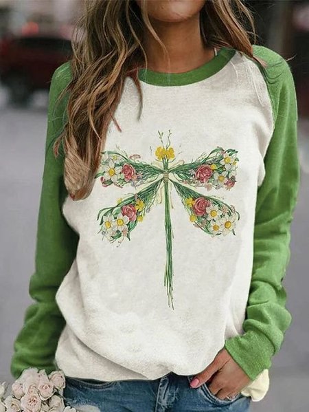 

Casual Crew Neck Dragonfly Sweatshirt, Green, Hoodies & Sweatshirts