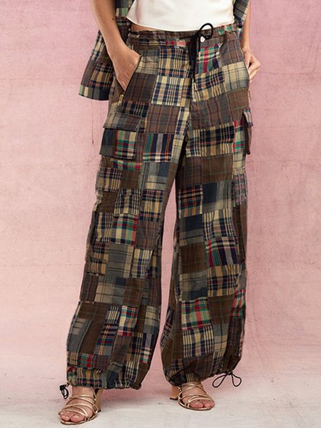

Plaid Urban Pockets Loose Fashion Pants, As picture, Pants