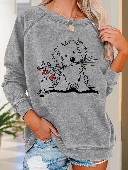

Vintage The Cute Dog Print Casual Sweatshirt, Light gray, Hoodies&Sweatshirts