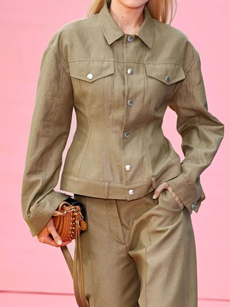 

Regular Fit Casual Plain Shirt Collar Long Sleeve Regular Sleeve Jacket, Khaki, Jackets
