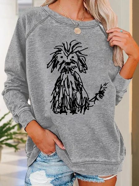 

Vintage The Cute Dog Print Casual Sweatshirt, Light gray, Hoodies&Sweatshirts