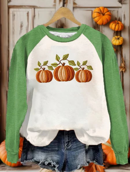 

Women's Fall Pumpkin Print Sweatshirt, Green, Hoodies&Sweatshirts