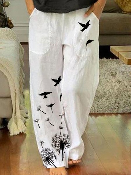 

Casual Cat Long Pocket Stitching Pant, White, Pants