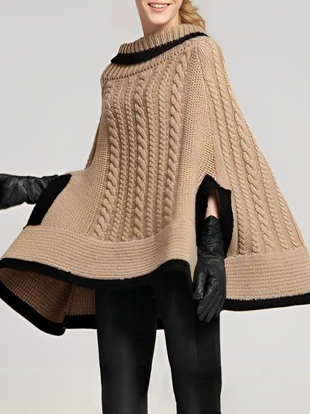 Loose Color Block Urban A-Line Cloak Sweater, Light brown, Pullovers